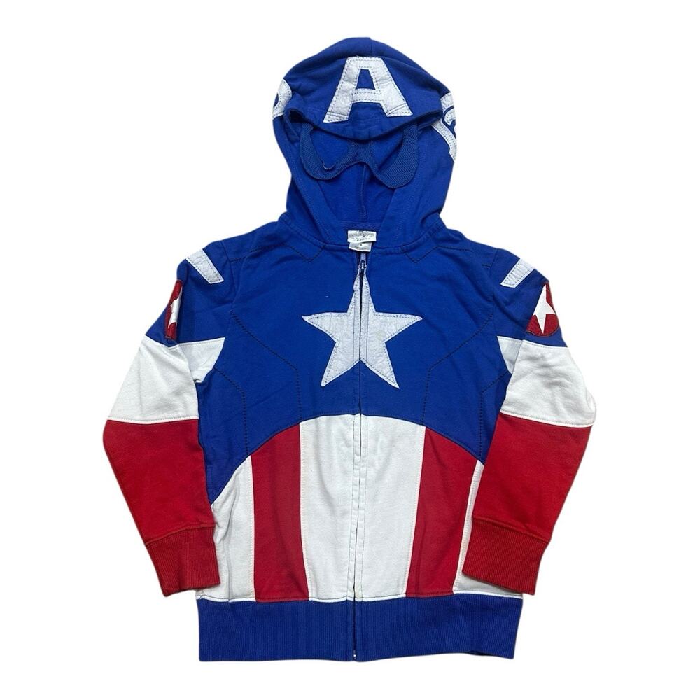 Marvel Captain America Boys Size S Small Full Zip Up Hoodie Sweatshirt Costume